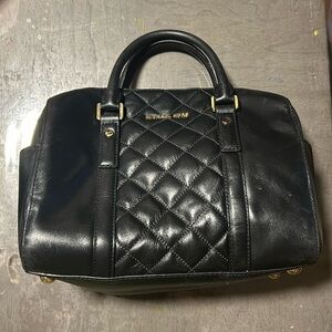 Michael Kora Black Leather Cross Stitch Hand Bag